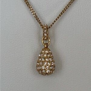 Vintage Swarovski Signed Swan Gold-Tone Crystal Pavé Teardrop Pendant Necklace